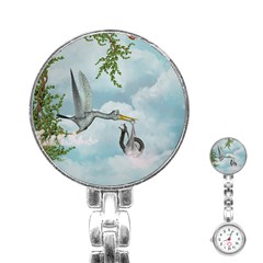 Funny Stork With Creepy Snake Baby Stainless Steel Nurses Watch by FantasyWorld7