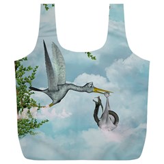 Funny Stork With Creepy Snake Baby Full Print Recycle Bag (xl) by FantasyWorld7