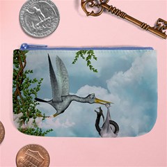 Funny Stork With Creepy Snake Baby Large Coin Purse by FantasyWorld7