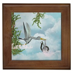 Funny Stork With Creepy Snake Baby Framed Tiles by FantasyWorld7