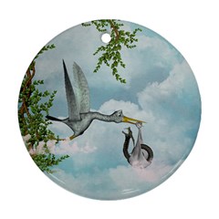 Funny Stork With Creepy Snake Baby Ornament (round) by FantasyWorld7