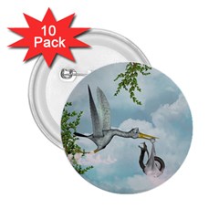 Funny Stork With Creepy Snake Baby 2 25  Buttons (10 Pack)  by FantasyWorld7