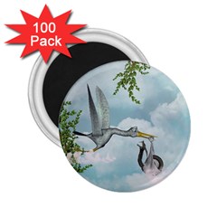 Funny Stork With Creepy Snake Baby 2 25  Magnets (100 Pack)  by FantasyWorld7