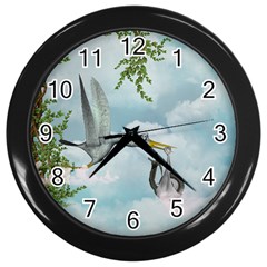 Funny Stork With Creepy Snake Baby Wall Clock (black) by FantasyWorld7