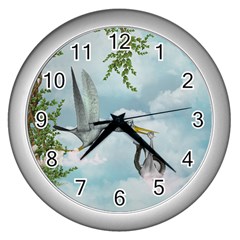 Funny Stork With Creepy Snake Baby Wall Clock (silver) by FantasyWorld7