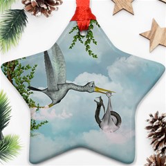 Funny Stork With Creepy Snake Baby Star Ornament (two Sides) by FantasyWorld7