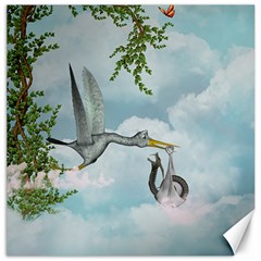 Funny Stork With Creepy Snake Baby Canvas 16  X 16  by FantasyWorld7