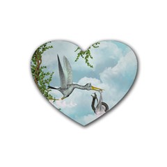 Funny Stork With Creepy Snake Baby Heart Coaster (4 Pack)  by FantasyWorld7