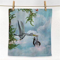 Funny Stork With Creepy Snake Baby Face Towel by FantasyWorld7