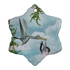 Funny Stork With Creepy Snake Baby Ornament (snowflake) by FantasyWorld7