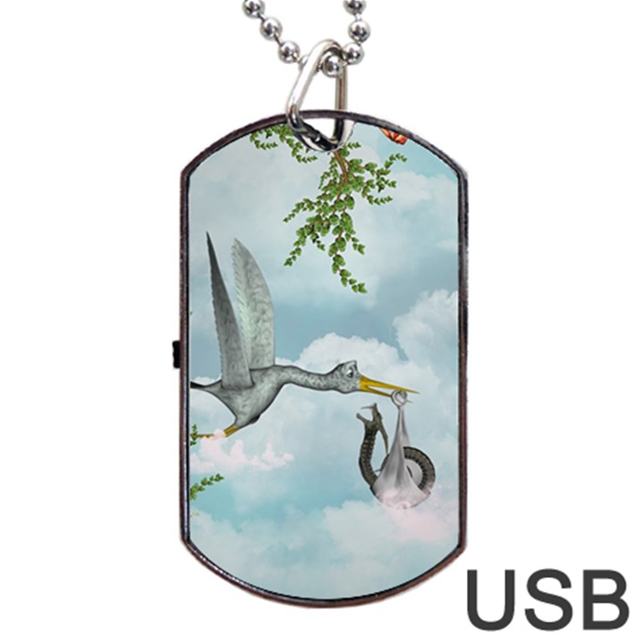 Funny Stork With Creepy Snake Baby Dog Tag USB Flash (One Side)