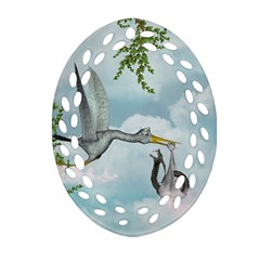 Funny Stork With Creepy Snake Baby Oval Filigree Ornament (two Sides) by FantasyWorld7