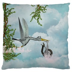 Funny Stork With Creepy Snake Baby Large Cushion Case (one Side) by FantasyWorld7