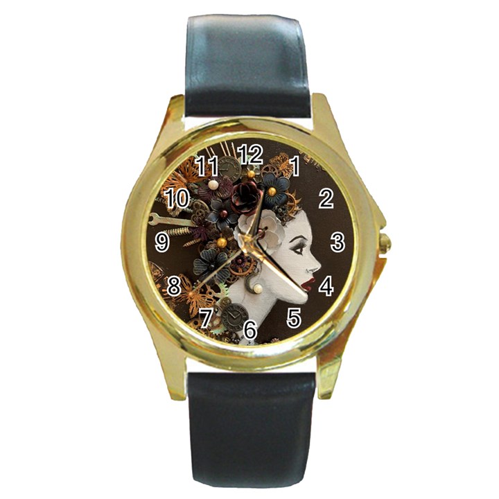 Mechanical Beauty  Round Gold Metal Watch