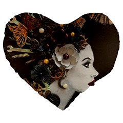 Mechanical Beauty  Large 19  Premium Heart Shape Cushions by CKArtCreations