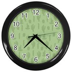 Cactus pattern Wall Clock (Black) Front