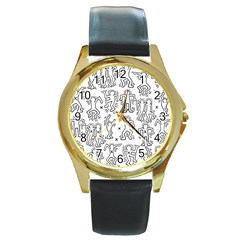 Doodle Pattern Round Gold Metal Watch