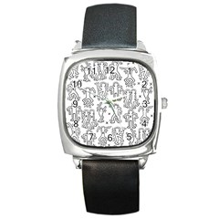 Doodle Pattern Square Metal Watch