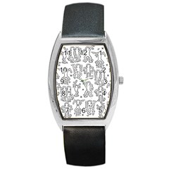 Doodle Pattern Barrel Style Metal Watch