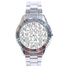 Doodle Pattern Stainless Steel Analogue Watch