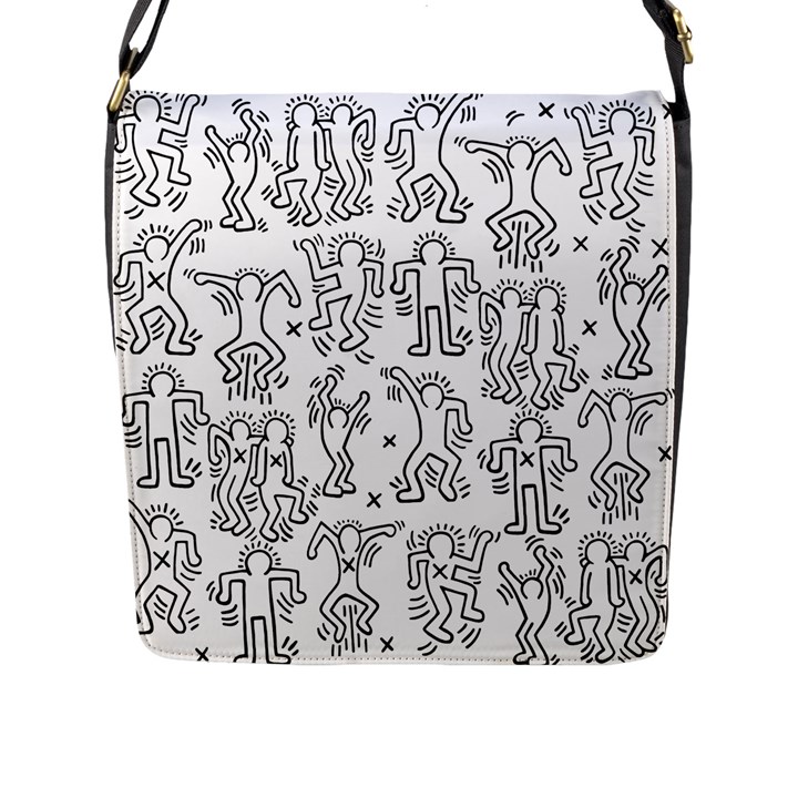 Doodle Pattern Flap Closure Messenger Bag (L)