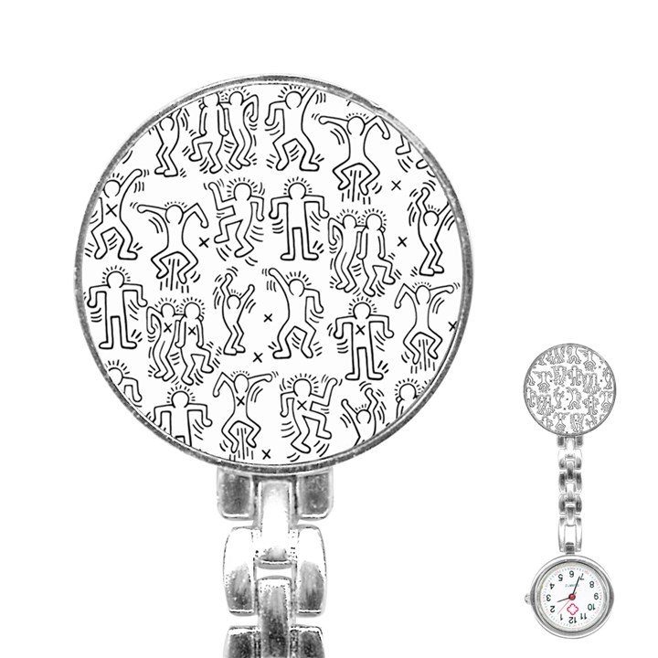 Doodle Pattern Stainless Steel Nurses Watch