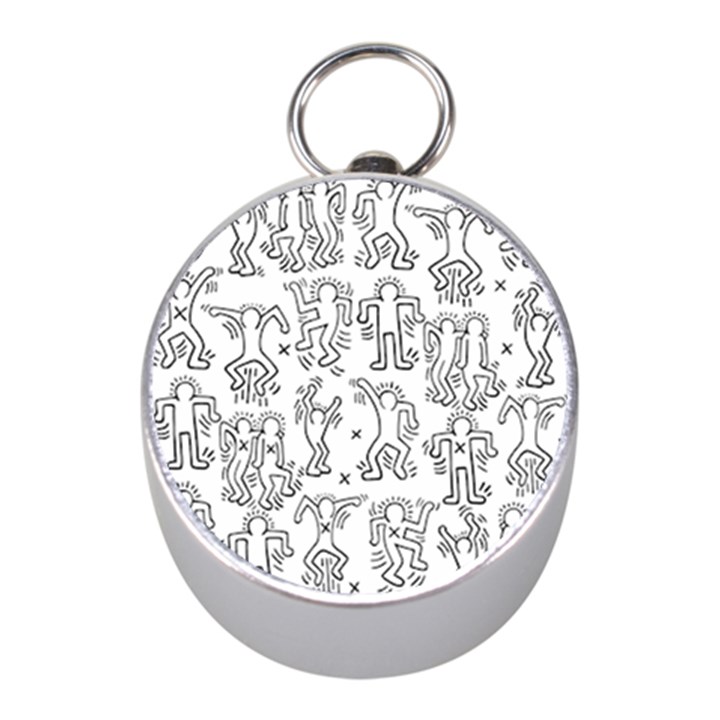 Doodle Pattern Mini Silver Compasses