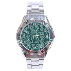 Doodle Pattern Stainless Steel Analogue Watch