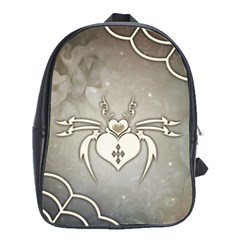 Wonderful Decorative Spider With Hearts School Bag (large) by FantasyWorld7