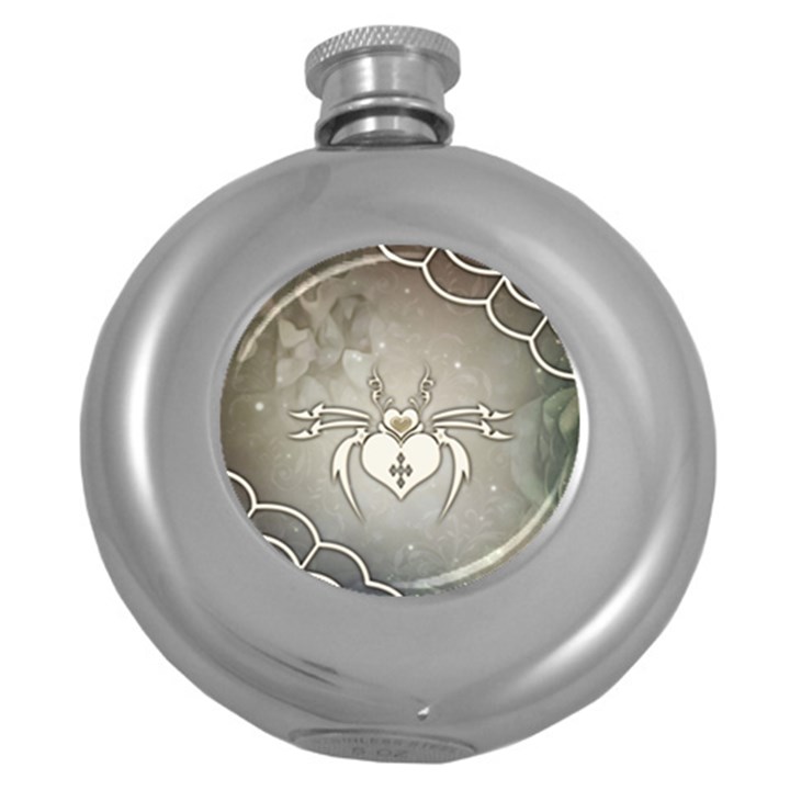 Wonderful Decorative Spider With Hearts Round Hip Flask (5 oz)