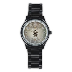 Wonderful Elegant Frog With Flowers Stainless Steel Round Watch by FantasyWorld7