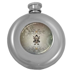 Wonderful Elegant Frog With Flowers Round Hip Flask (5 Oz) by FantasyWorld7