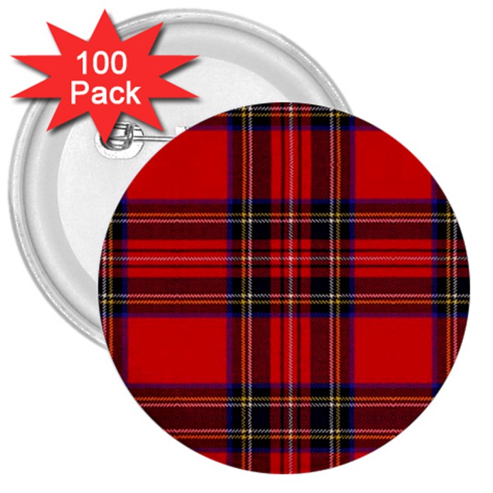 Royal Stewart Tartan 3  Buttons (100 pack) 