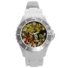 Hieronymus Bosch The Garden Of Earthly Delights (closeup) Hieronymus Bosch The Garden Of Earthly Delights (closeup) 3 Round Plastic Sport Watch (l) by impacteesstreetwearthree