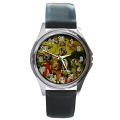 Heronimus Bosch Ship Of Fools Hieronymus Bosch The Garden Of Earthly Delights (closeup) 3 Round Metal Watch by impacteesstreetwearthree