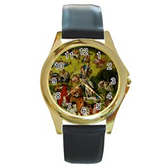 Heronimus Bosch Ship Of Fools Hieronymus Bosch The Garden Of Earthly Delights (closeup) 3 Round Gold Metal Watch by impacteesstreetwearthree