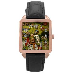 Heronimus Bosch Ship Of Fools Hieronymus Bosch The Garden Of Earthly Delights (closeup) 3 Rose Gold Leather Watch  by impacteesstreetwearthree