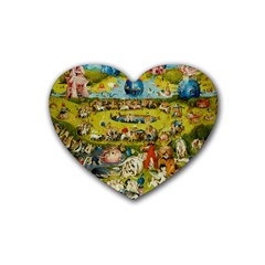 Hieronymus Bosch The Garden Of Earthly Delights Rubber Coaster (heart)  by impacteesstreetwearthree