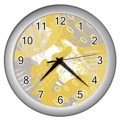 Ochre Yellow And Grey Abstract Wall Clock (silver) by charliecreates