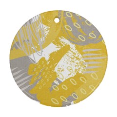 Ochre Yellow And Grey Abstract Round Ornament (two Sides)