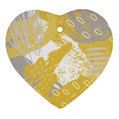 Ochre Yellow And Grey Abstract Heart Ornament (two Sides) by charliecreates