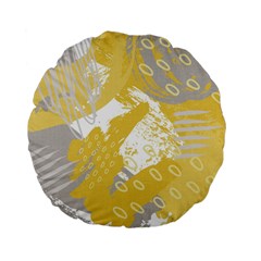 Ochre Yellow And Grey Abstract Standard 15  Premium Flano Round Cushions