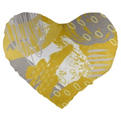 Ochre Yellow And Grey Abstract Large 19  Premium Flano Heart Shape Cushions by charliecreates