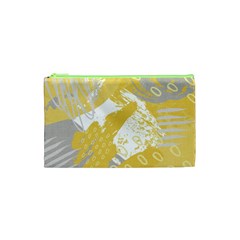 Ochre Yellow And Grey Abstract Cosmetic Bag (xs) by charliecreates