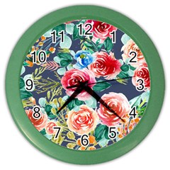 Watercolour Floral  Color Wall Clock by charliecreates