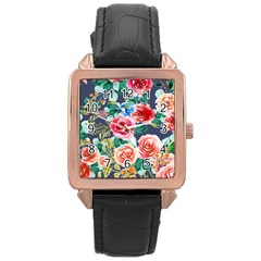 Watercolour Floral  Rose Gold Leather Watch  by charliecreates