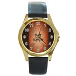 Beautiful Elegant Decorative Frog On Vintage Background Round Gold Metal Watch Front