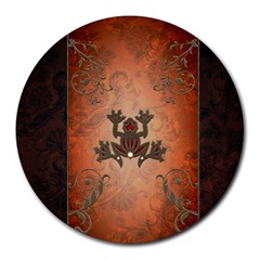 Beautiful Elegant Decorative Frog On Vintage Background Round Mousepads by FantasyWorld7