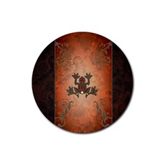 Beautiful Elegant Decorative Frog On Vintage Background Rubber Coaster (round)  by FantasyWorld7