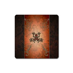 Beautiful Elegant Decorative Frog On Vintage Background Square Magnet by FantasyWorld7